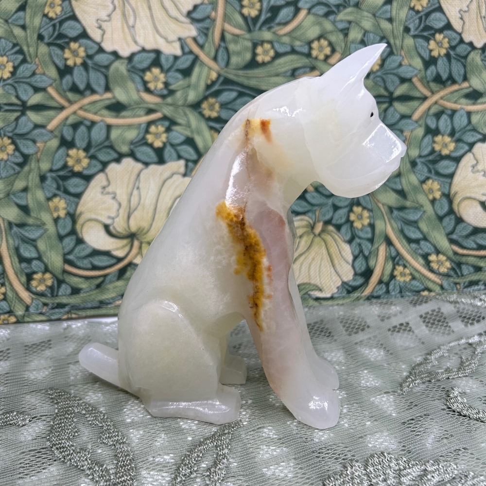 Vintage Carved Green Onyx Stone Marble Effect Large Dog Figurine Mexico